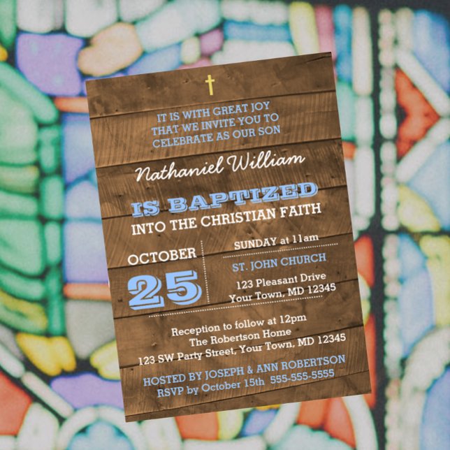 Barnwood Blue Baptism Invitation (Creator Uploaded)