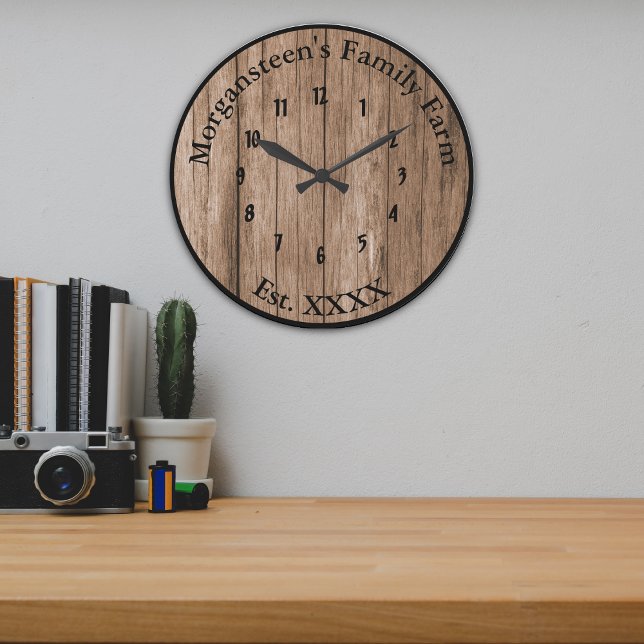 Barnwood Brown Rustic Family Home Established Large Clock (Creator Uploaded)