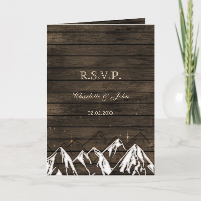 Barnwood Camping Rustic Mountains Wedding rsvp Invitation (Front)