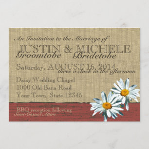Barnwood Daisies BBQ Wedding Invitation