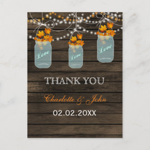Barnwood  fall leaves mason jars Thank You notes Postcard