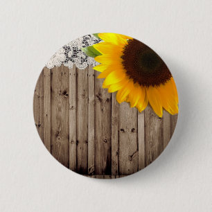 barnwood lace rustic western country sunflower 6 cm round badge