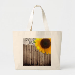 barnwood lace rustic western country sunflower large tote bag