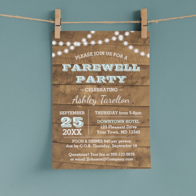 Barnwood Lights Aqua Farewell Party Invitation (Creator Uploaded)