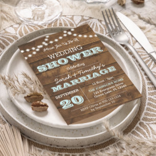 Barnwood Lights Aqua Wedding Party Sm Invitation