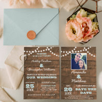 Barnwood Lights Aqua Wedding Save the Date