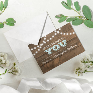 Barnwood Lights Aqua Wedding Thank You Note Card