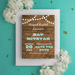 Barnwood Lights B"H Teal Bat Mitzvah Save the Date Announcement Postcard
