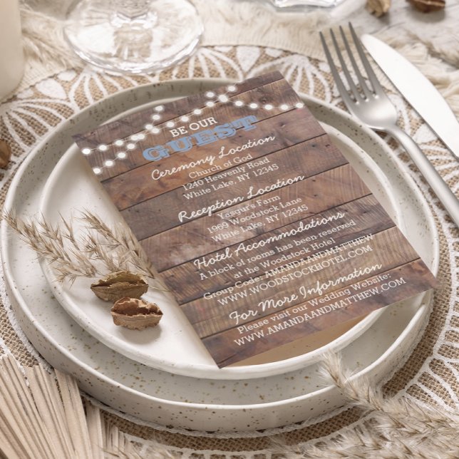 Barnwood Lights Blue Wedding Information Card (Creator Uploaded)