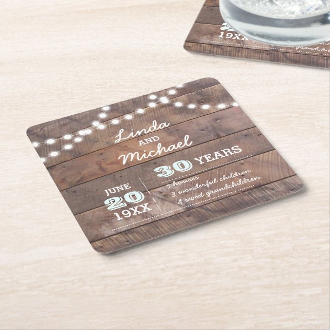 Barnwood Lights Diamond Personalised Anniversary Square Paper Coaster (Angled)