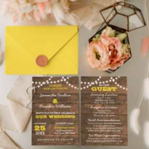 Barnwood Lights Gold Wedding Invitation