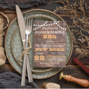 Barnwood Lights Peach Housewarming Invitation