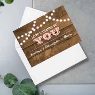 Barnwood Lights Pink Wedding Thank You Note