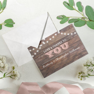 Barnwood Lights Pink Wedding Thank You Note Card