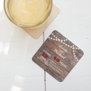 Barnwood Lights Ruby Personalised Anniversary Square Paper Coaster