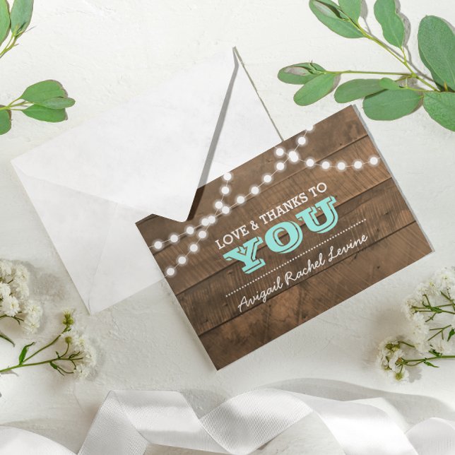 Barnwood Lights Teal B"H Bat Mitzvah Thank You Card (Creator Uploaded)