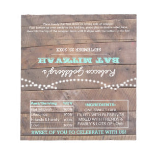 Barnwood Lights Teal Bat Mitzvah Candy Wrappers Notepad