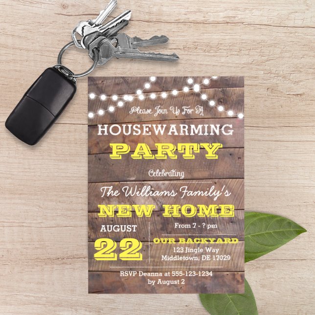 Barnwood Lights Yellow Housewarming Invitation (Creator Uploaded)