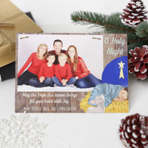 Barnwood Manger Holy Night Photo Christmas Card