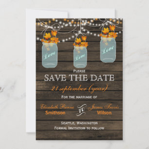 Barnwood mason jars maple fall save the date