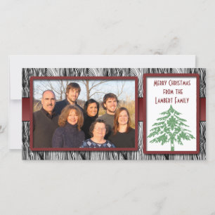 Barnwood Red Border Woodsy Pine Tree Photo Cards