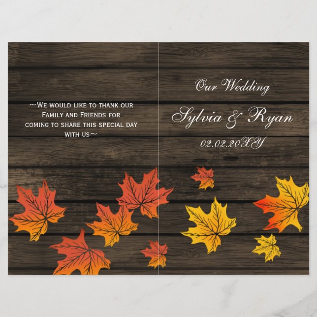 barnwood rustic fall wedding programs folded (Front)