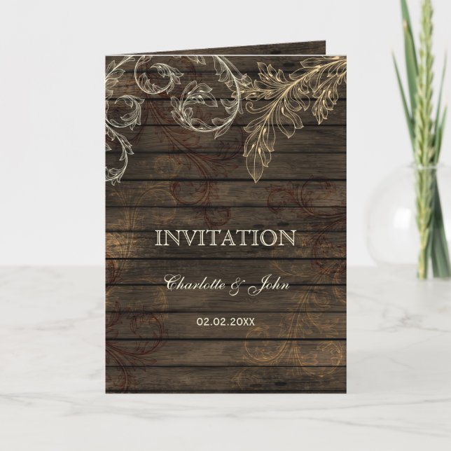Barnwood, Rustic flourish wedding invites (Front)