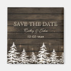 Barnwood Rustic Pine trees, winter save the Date