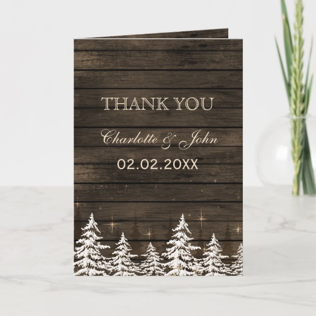 Barnwood Rustic Pine trees, winter Thank You (Front)