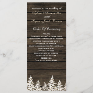 Barnwood Rustic Pine trees, winter wedding program Programme