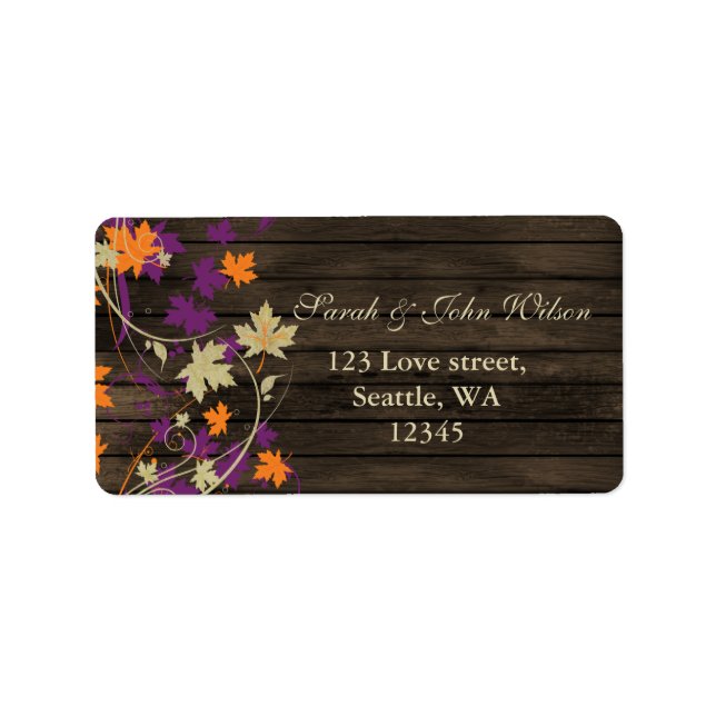 Barnwood Rustic plum fall leaves address label (Front)