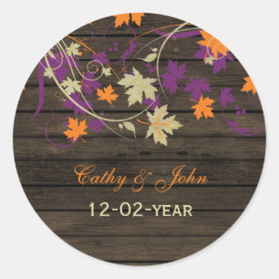 Barnwood Rustic plum fall wedding favour stickers