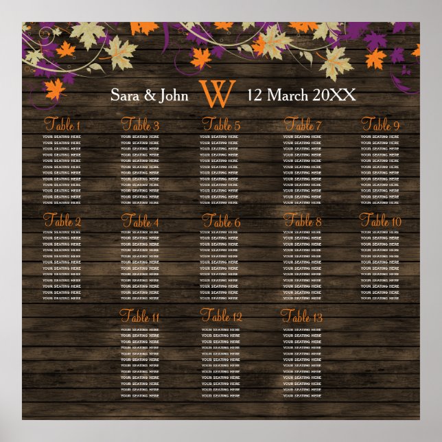 Barnwood Rustic plum fall wedding seating plan Poster (Front)