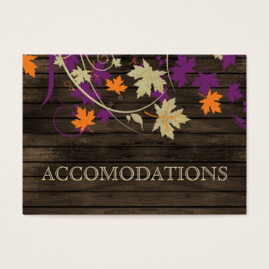 Barnwood Rustic plum leaves wedding accomodations Business Card