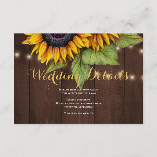 Barnwood rustic sunflowers wedding guest details enclosure card (Front)