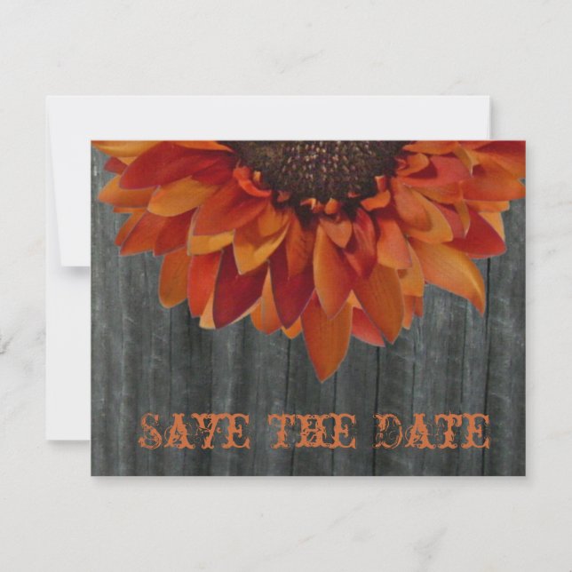 Barnwood & Sunflower Fall Wedding Save The Date (Front)