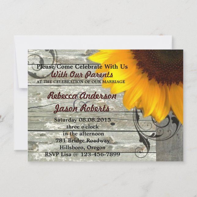 barnwood sunflower wedding country wedding invitation (Back)