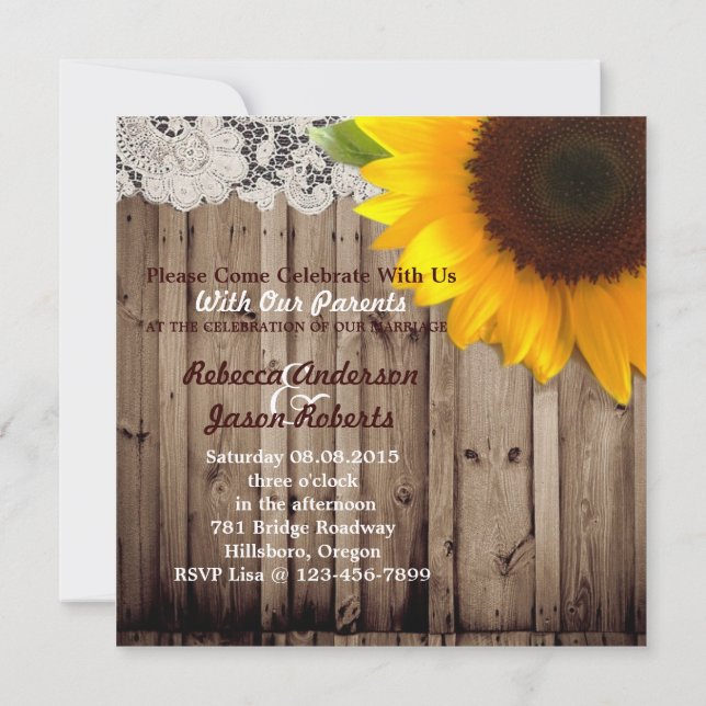 barnwood sunflower wedding country wedding invitation (Back)