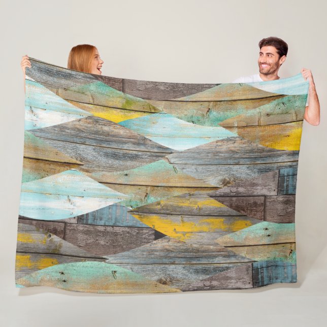 Barnwood Texture Fall Pastel Tones Pattern Fleece Blanket (In Situ)