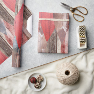 Barnwood Texture Red Leaf Pastel Pattern Wrapping Paper