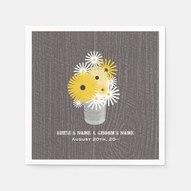 Barnwood + Tin Can Of Wildflowers Wedding Napkins (Front)