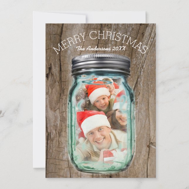 Barnwood Western Country Christmas Mason Jar Photo Holiday Card (Front)