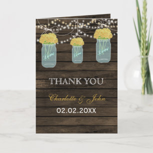 Barnwood yellow floral mason jars  Thank You Card
