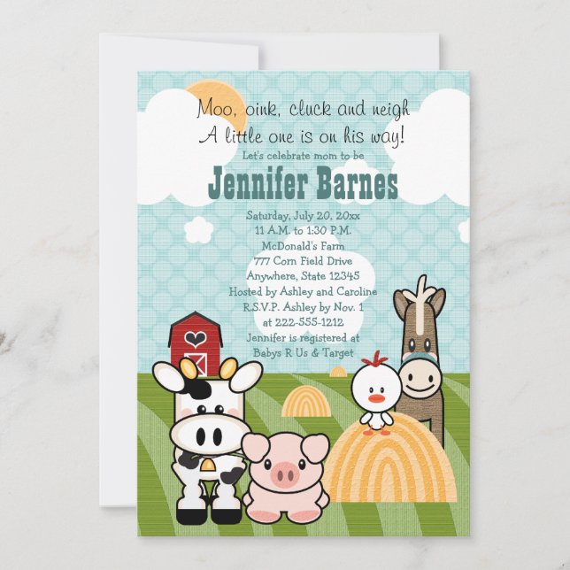 Barnyard Animal Baby Shower Invitations (Front)