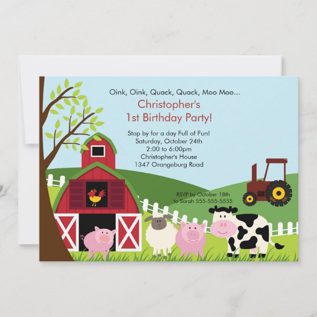 Barnyard Animal Fun Birthday Party Invitation (Front)