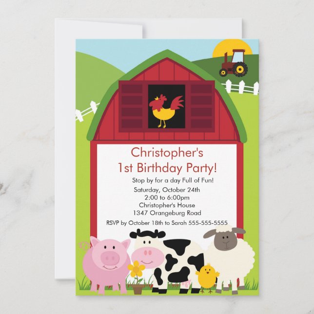 Barnyard Animal Fun Birthday Party Invitation (Front)