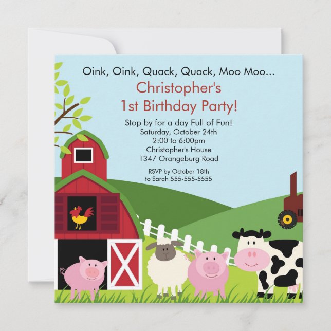 Barnyard Animal Fun Birthday Party Invitation (Front)