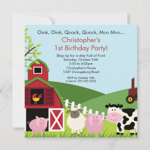 Barnyard Animal Fun Birthday Party Invitation