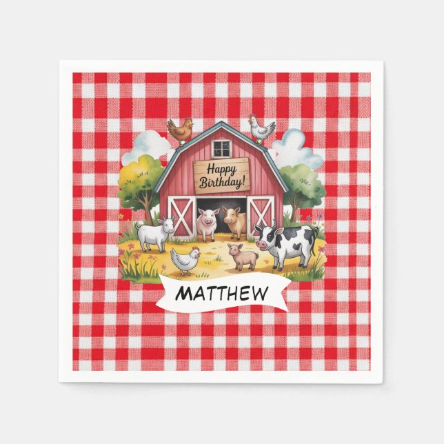 Barnyard Animals 1st. Birthday Party Napkin (Front)