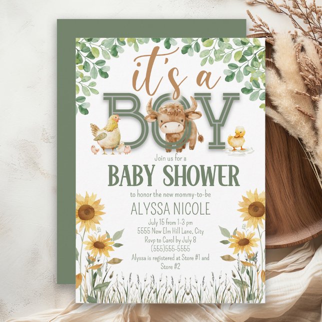 Barnyard Animals Baby Boy Baby Shower Invitation (Cute baby boy farm animal baby shower invitation)